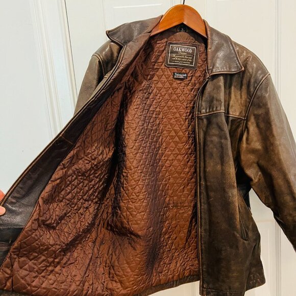 Vintage Distressed Oakwood Classic Leather Jacket Men's Large Johnny Depp Style - Picture 5 of 16